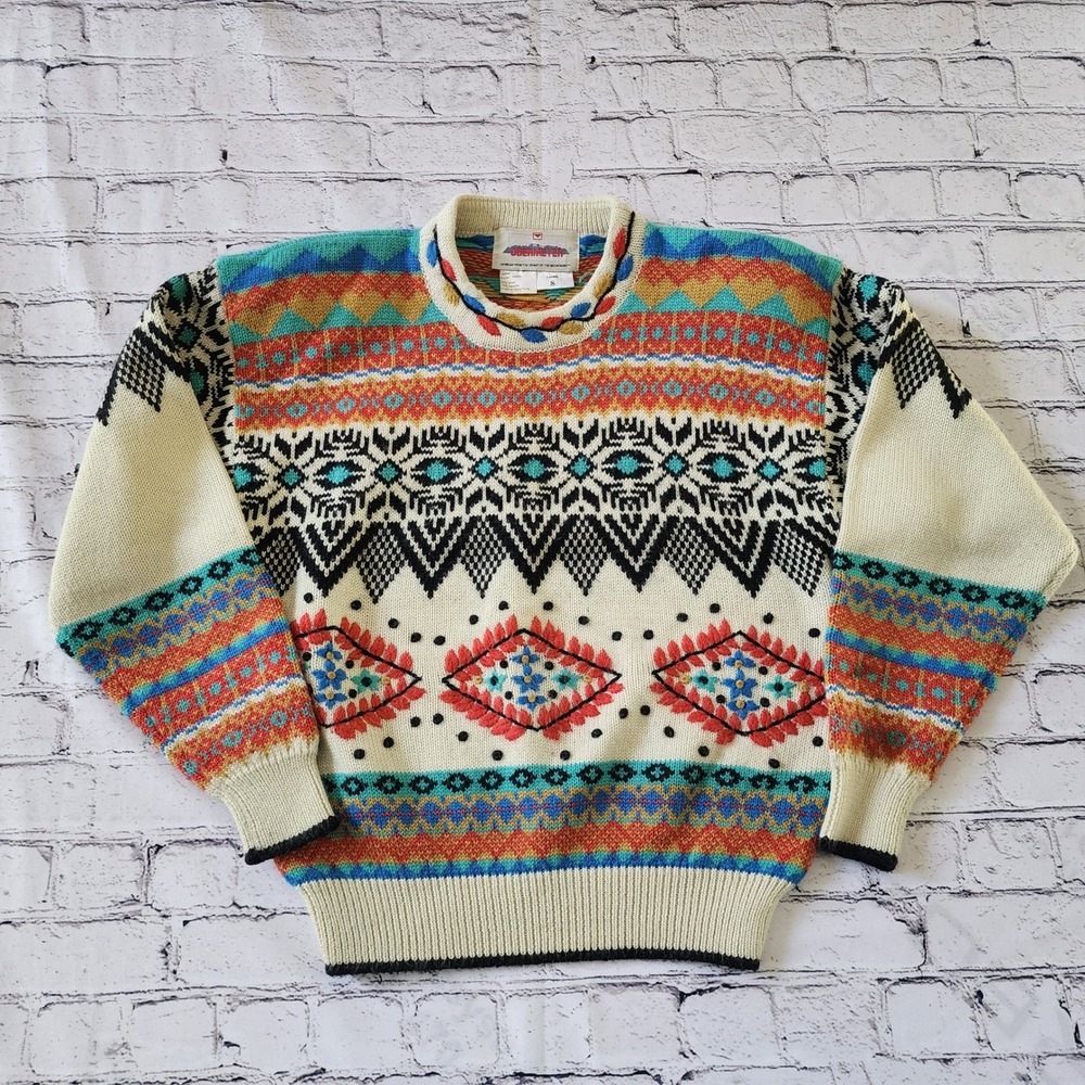 Vintage Obermeyer Molly Sweater Womens S Wool Ski Fair Isle 80s 90s Colorful